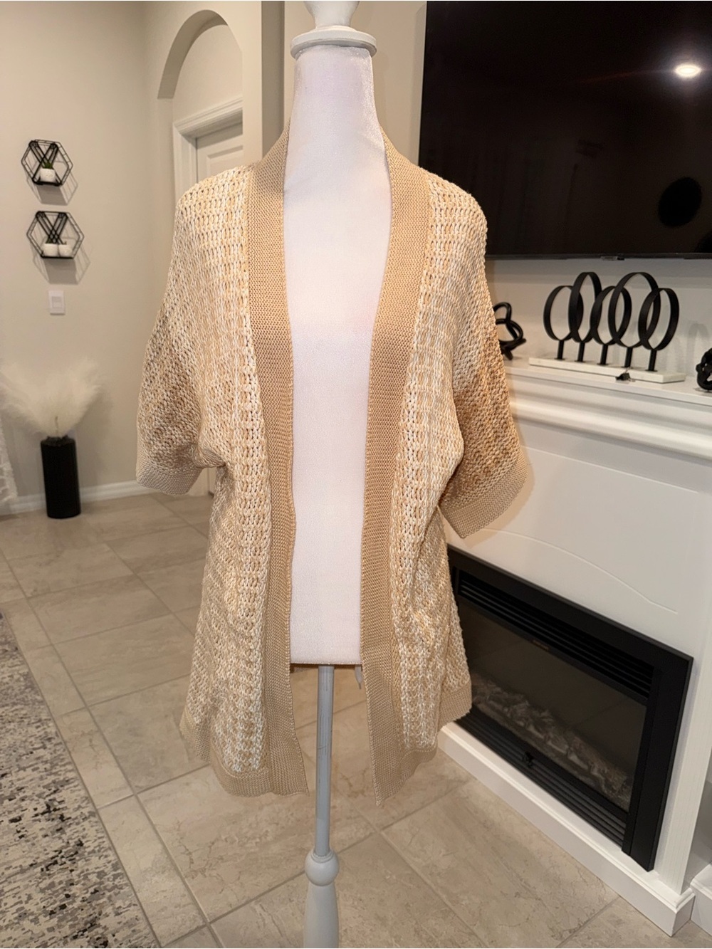 Coldwater Creek Beige Openu-Weave Draped Cardigan Size M